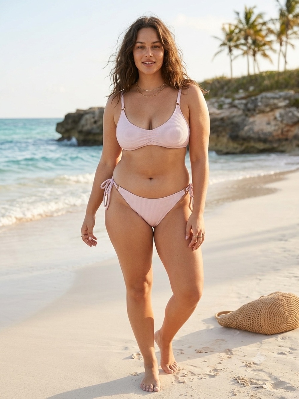 Aerie Pink Shine Rib Bikini Set - Voop Scoop Top & Side Tie Cheekier Bottoms XL